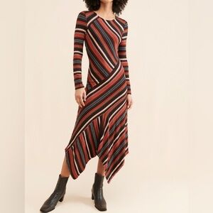 Maeve Striped Midi Dress - Red and Black